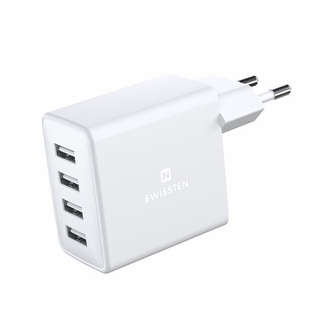 Swissten USB Oplader met 4 USB Poorten - 20W - Wit