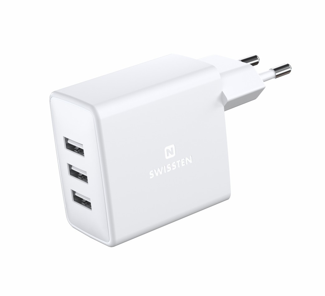 Swissten USB Oplader met 3 USB Poorten - 15W - Wit