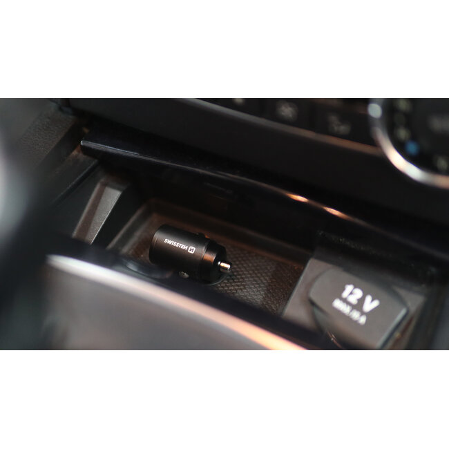 Swissten Autolader - 2 poorten - Snellader - 30W - USB & USB-C Quick Charge - Zwart