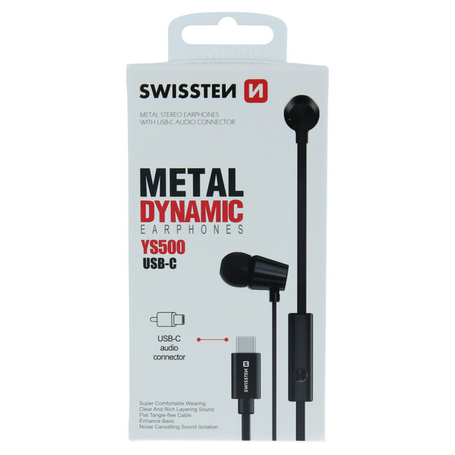 Swissten YS500 In-Ear Bluetooth Oordopjes - USB-C aansluiting - Zwart