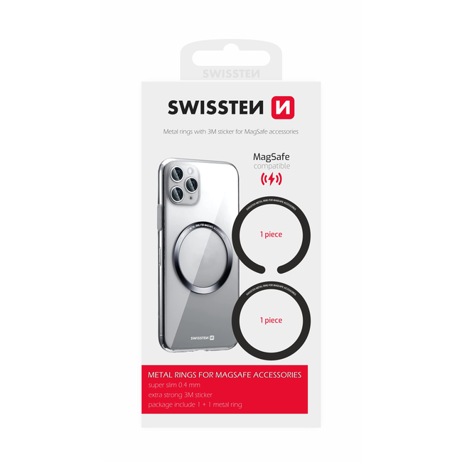 Swissten MagSafe ringen - Magnetische sticker - Set van 2 - Zwart