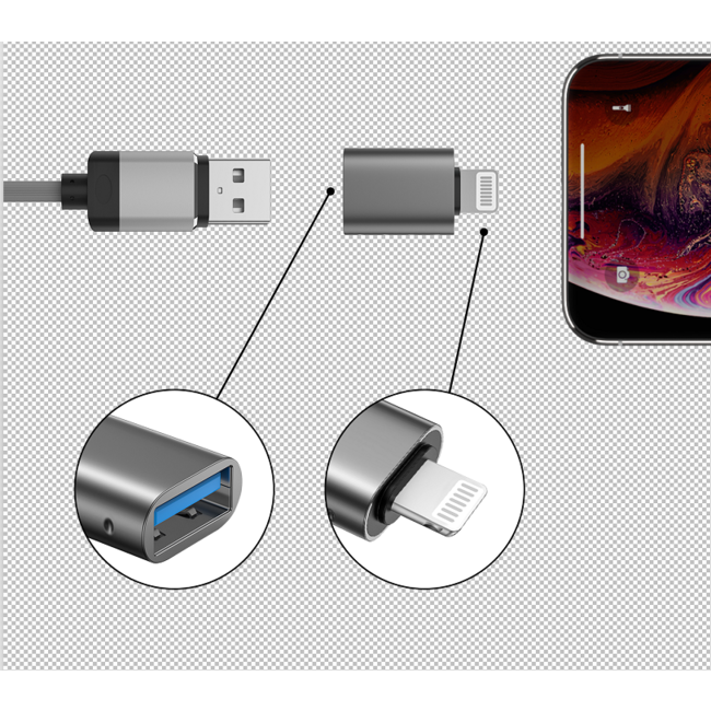 Swissten USB-A naar Lightning Adapter - Converter - Grijs