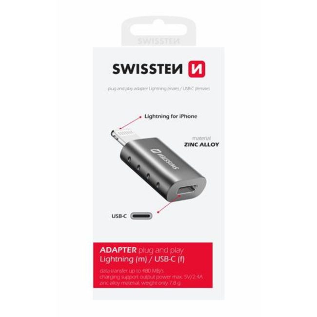 Swissten USB-C naar Lightning Adapter - Converter - Grijs