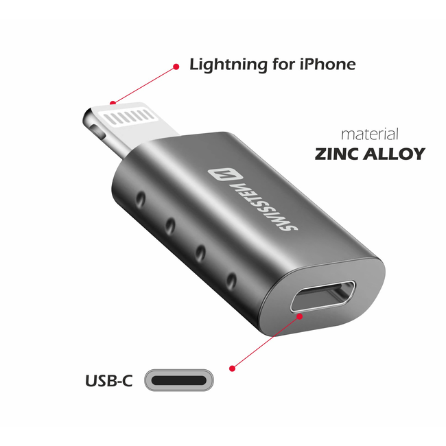 Swissten USB-C naar Lightning Adapter - Converter - Grijs