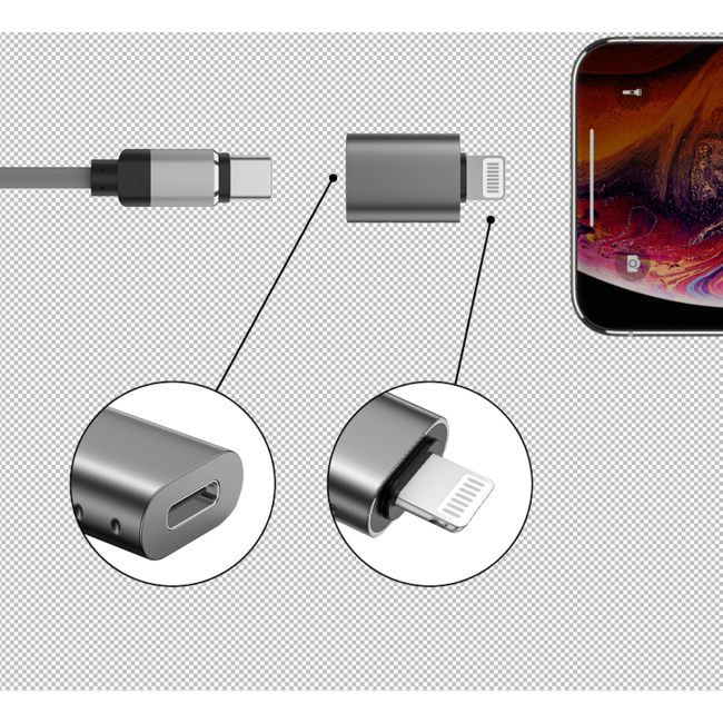 Swissten USB-C naar Lightning Adapter - Converter - Grijs