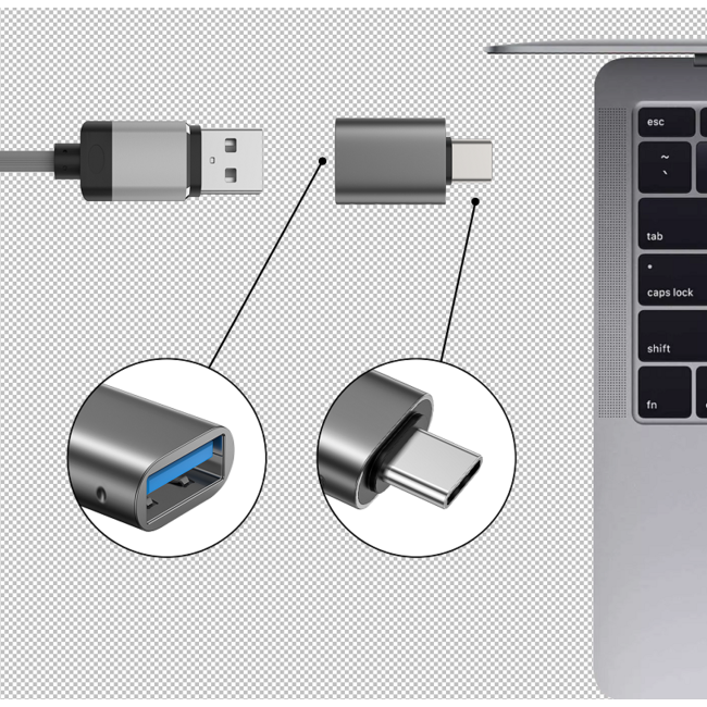 Swissten USB-A naar USB-C Adapter - Converter - Grijs