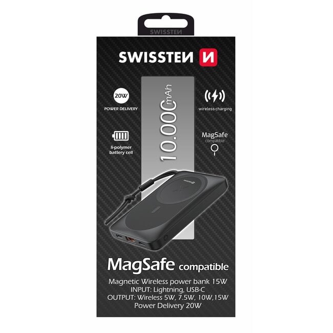 Swissten Powerbank Magsafe Compatible - 10.000 mAh - Zwart