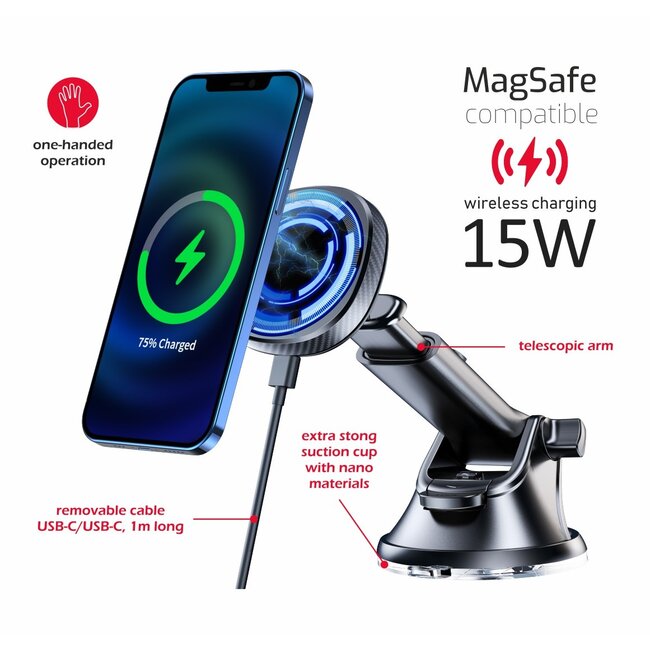 Swissten Magsafe Telefoonhouder - Dashboard - 15W - Zwart