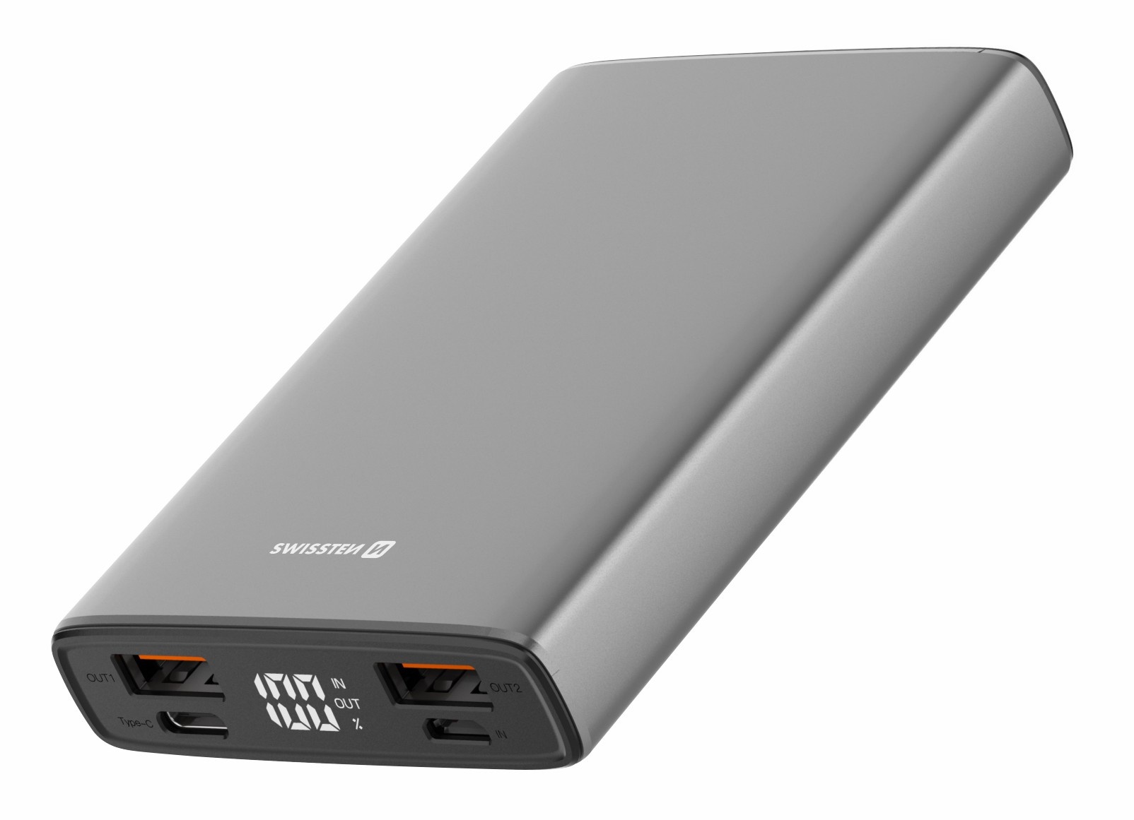 Swissten Powerbank Aluminium Body - 10.000 mAh - Grijs