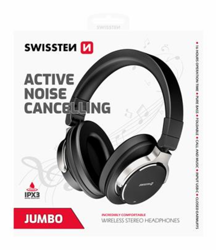 militie leeg goud Swissten Jumbo - Draadloze Bluetooth Over-ear koptelefoon met Noise  Cancelling - Zwart - Oplaadkabelshop.nl
