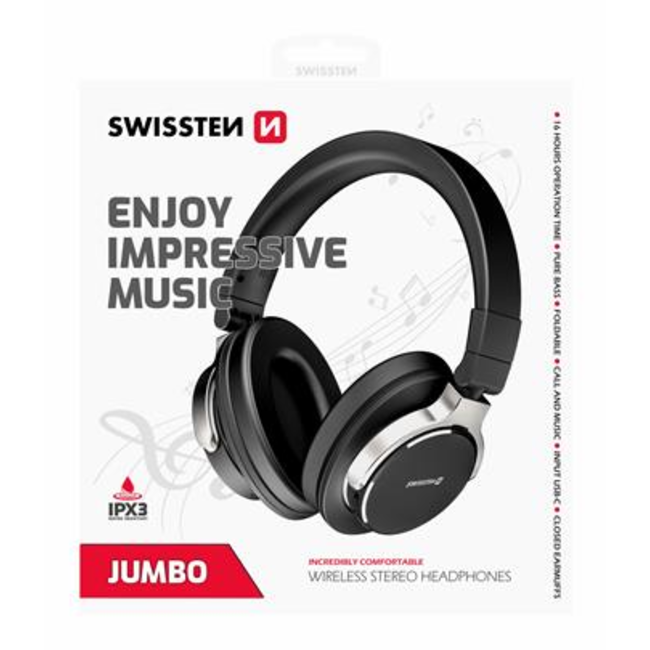 Swissten Jumbo - Draadloze Bluetooth Over-ear koptelefoon - Zwart