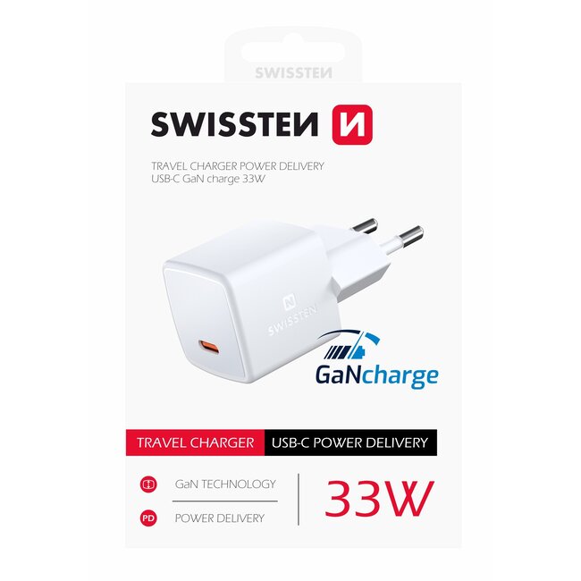 Swissten USB-C Snellader - GaN technologie - 33W - Wit