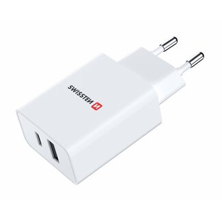 Swissten Swissten USB-C Snellader - 2 poorten - GaN technologie - 30W - Wit