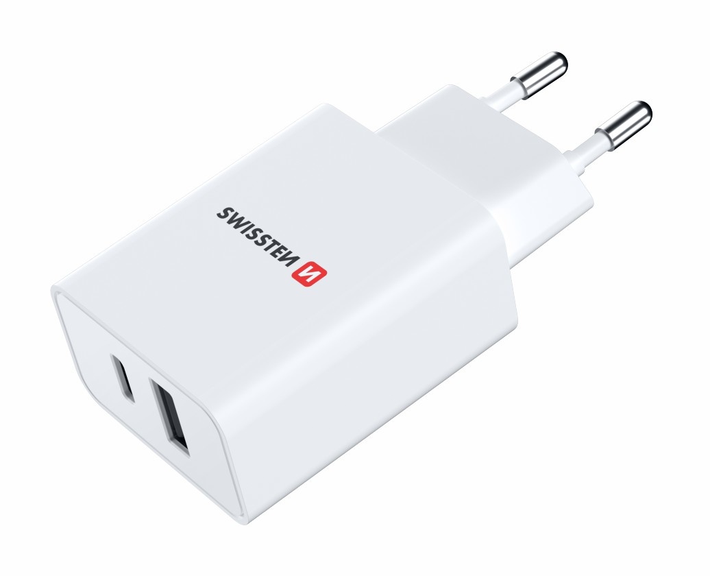 Swissten USB-C Snellader - 2 poorten - GaN technologie - 30W - Wit