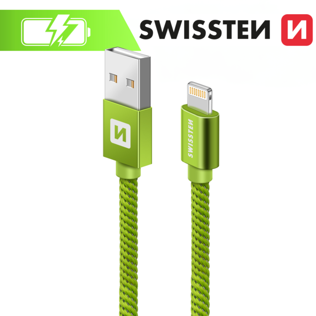 Swissten Lightning naar USB Kabel 1.2 Meter Groen