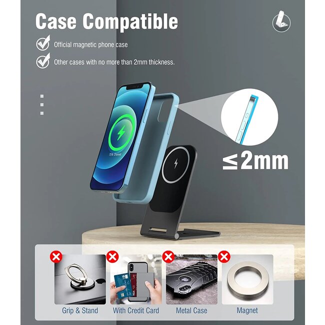 Swissten Ultradunne MagSafe Standaard - Wireless charger - Zwart