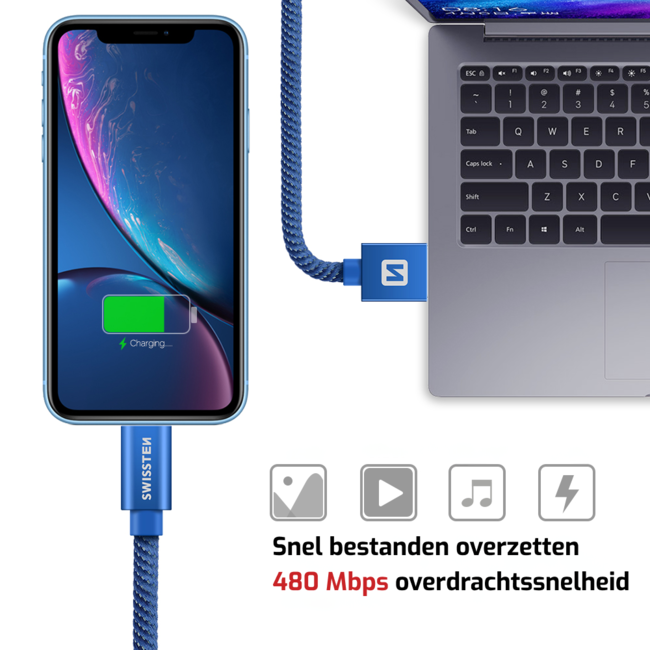 Swissten Lightning naar USB kabel - Apple Gecertificeerd - 1.2M - Rood