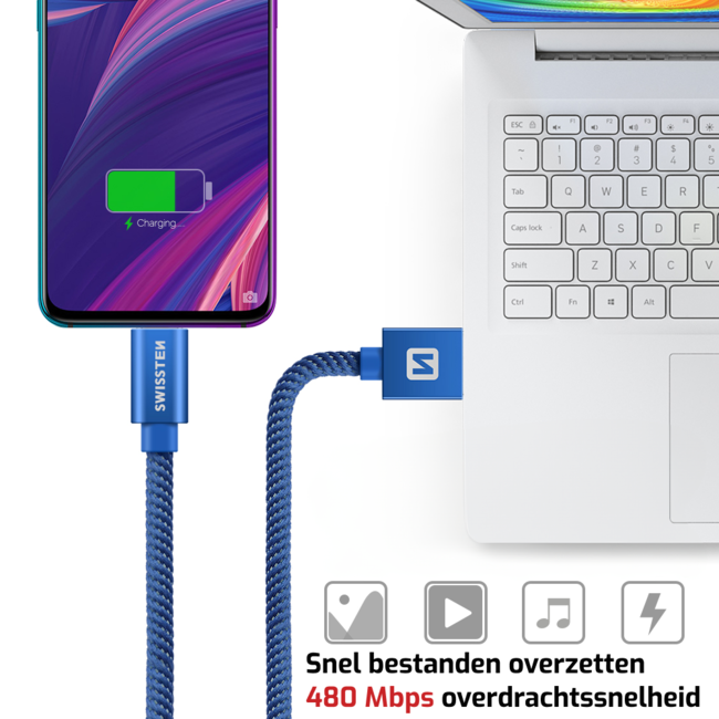 Swissten USB-C naar USB-A Kabel 2M Goud