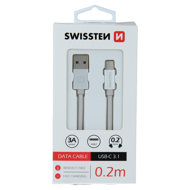 Swissten USB-C naar USB-A Kabel 0.2M Zilver