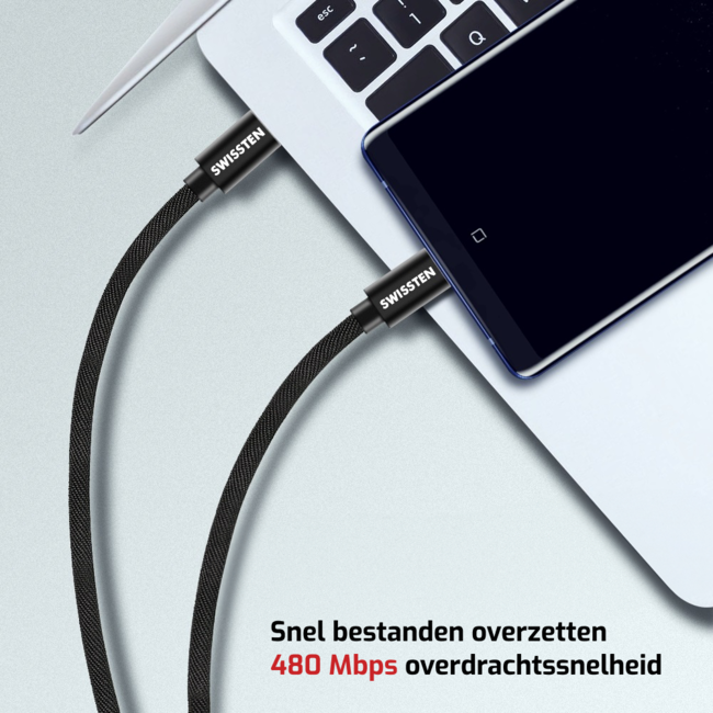 Swissten USB-C naar USB-C Kabel - 2M - Zilver
