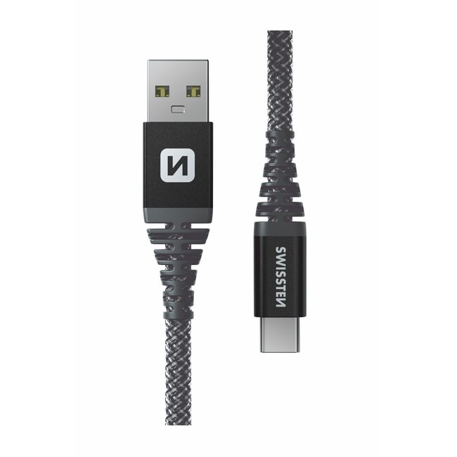 Swissten Kevlar USB-A naar USB-C kabel - 1.5M - Zwart