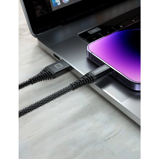 Swissten Kevlar USB-C naar Lightning kabel - 1.5M - Zwart