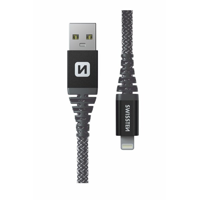 Swissten Kevlar USB-A naar Lightning kabel - 1.5M - Zwart