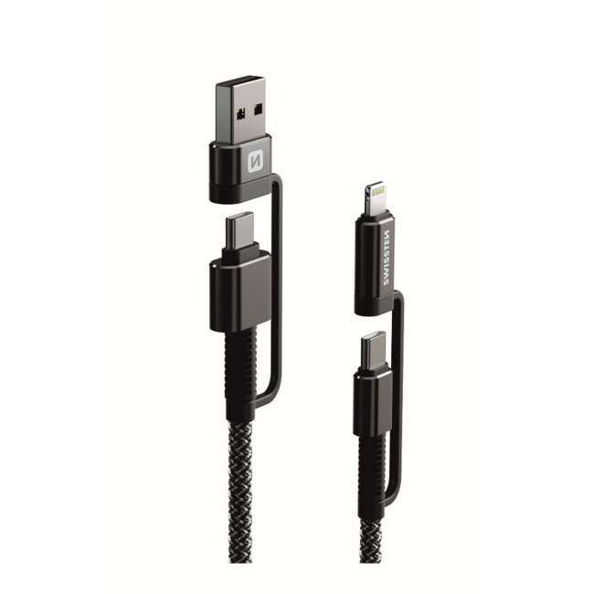 Swissten Kevlar 4 in 1 Kabel - 60W - 1.5M - Zwart
