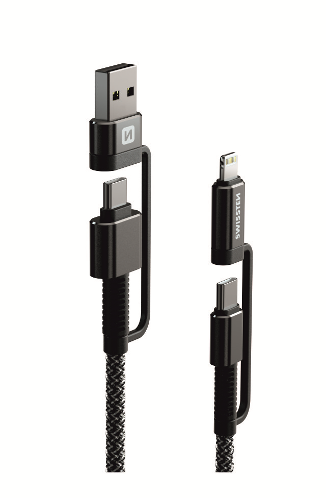 Swissten Kevlar 4 in 1 Kabel - 60W - 1.5M - Zwart