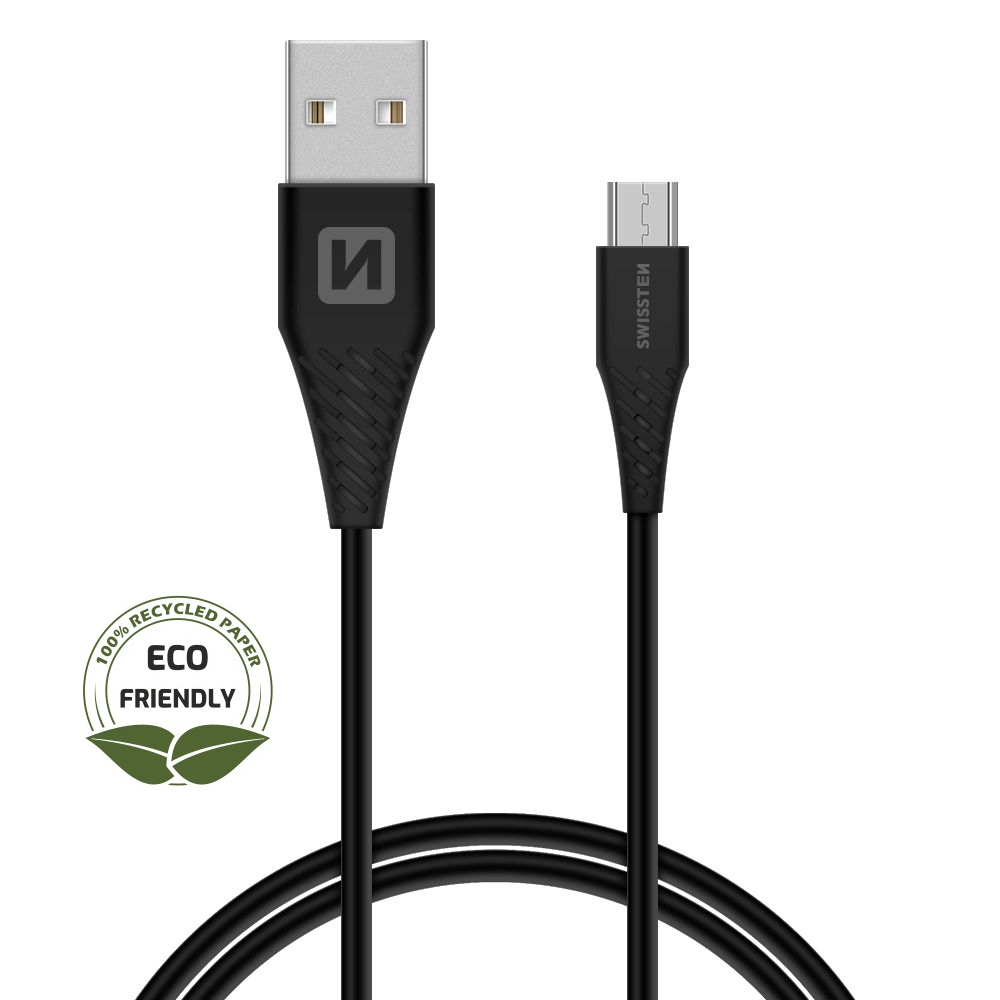 Swissten Swissten Micro-USB naar USB kabel - 1.2M - Zwart - Duurzame verpakking - Zwart afbeelding