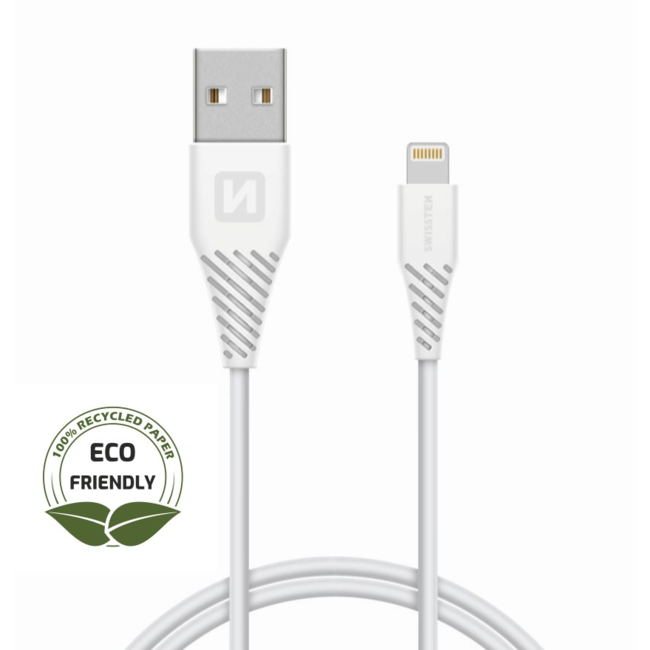 Swissten Lightning naar USB kabel - 1.2M - Wit - Duurzame verpakking