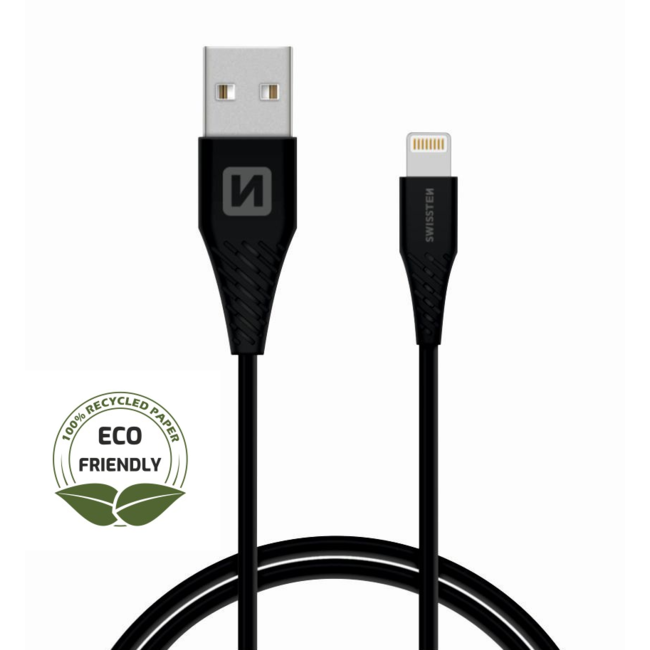 Swissten Lightning naar USB kabel - 1.2M - Wit - Duurzame verpakking - Zwart