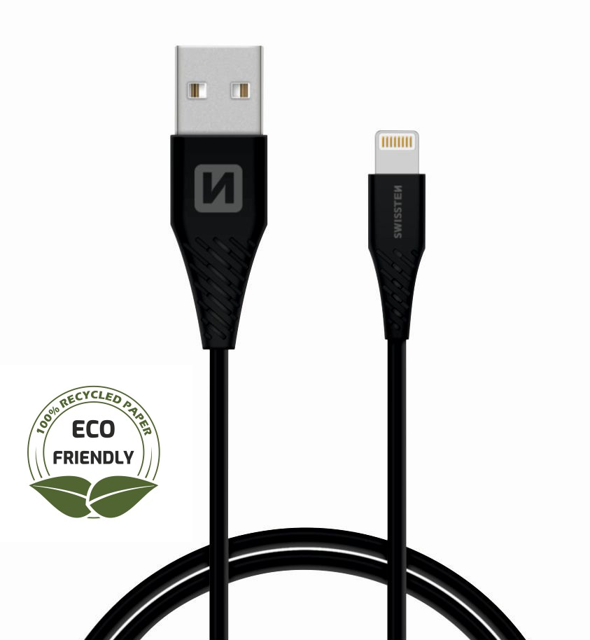 Swissten Swissten Lightning naar USB kabel - 1.2M - Wit - Duurzame verpakking - Zwart afbeelding
