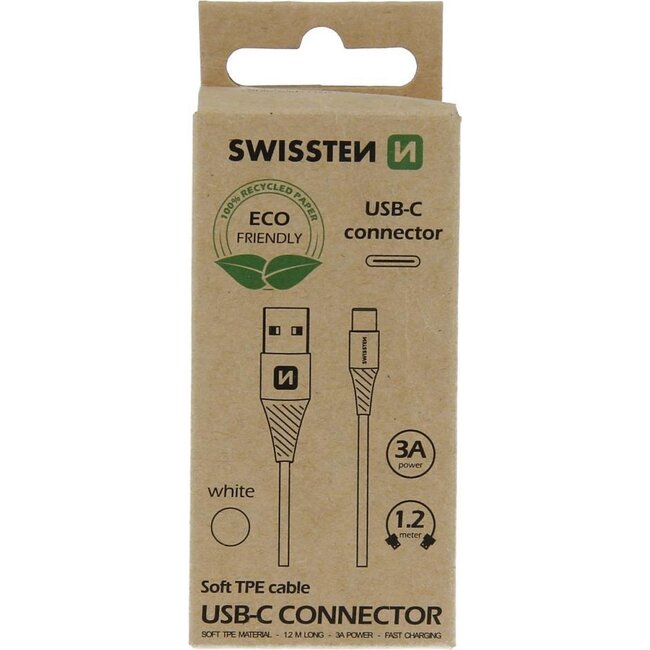 Swissten USB-C naar USB kabel - 1.2M - Wit - Duurzame verpakking