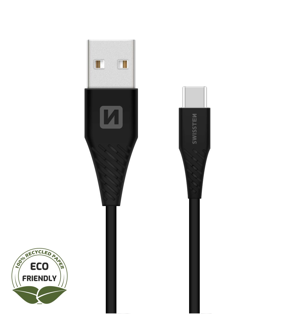 Swissten Swissten USB-C naar USB kabel - 1.2M - Zwart - Duurzame verpakking afbeelding