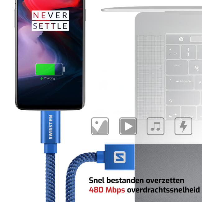 Swissten Micro-USB naar USB kabel - 0.2M - Zilver