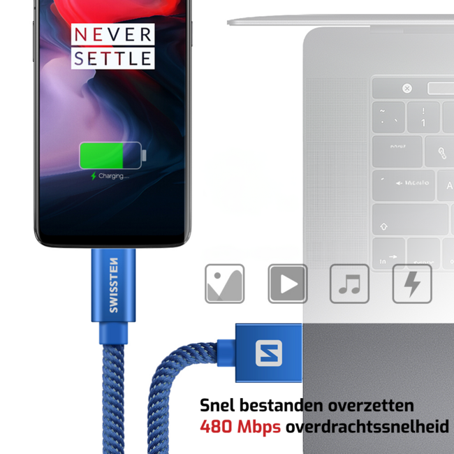 Swissten Micro-USB naar USB kabel - 0.2M - Goud