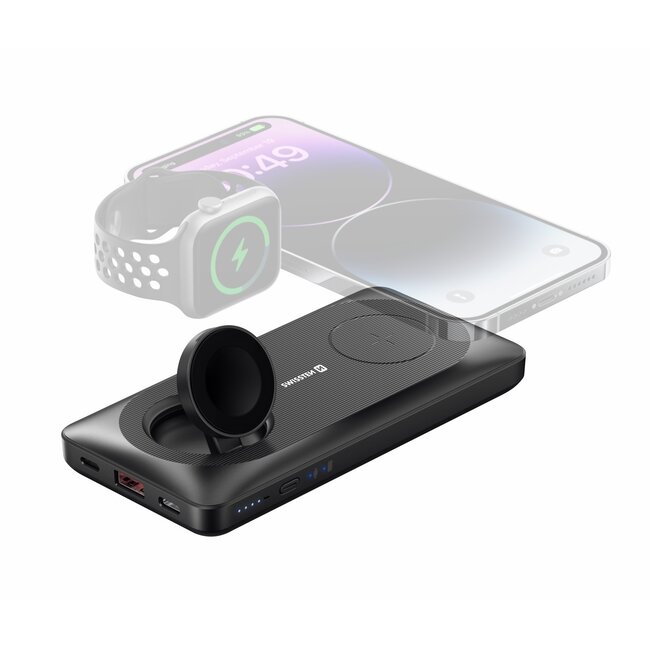 Swissten 2 in 1 Apple Watch Powerbank - 10.000 mAh - Zwart