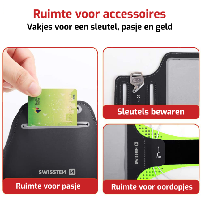 Swissten Hardloop Telefoonhouder - Waterdichte Hardloopband - t/m 7 inch - Groen
