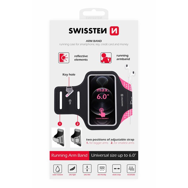 Swissten Hardloop Telefoonhouder - Waterdichte Hardloopband - t/m 6 inch - Roze