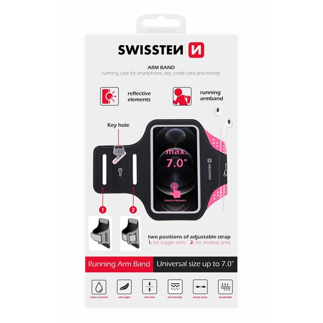Swissten Hardloop Telefoonhouder - Waterdichte Hardloopband - t/m 7 inch - Roze