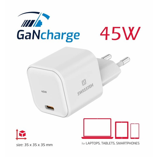 Swissten USB-C Snellader - GaN technologie - 45W - Wit