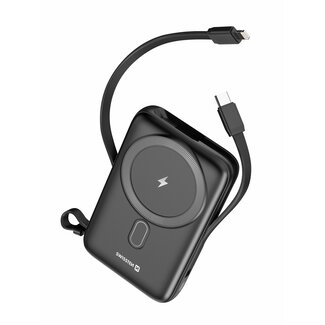 Swissten Swissten Powerbank Magsafe Compatible - 10.000 mAh - 20W - Ingebouwde kabels - Zwart