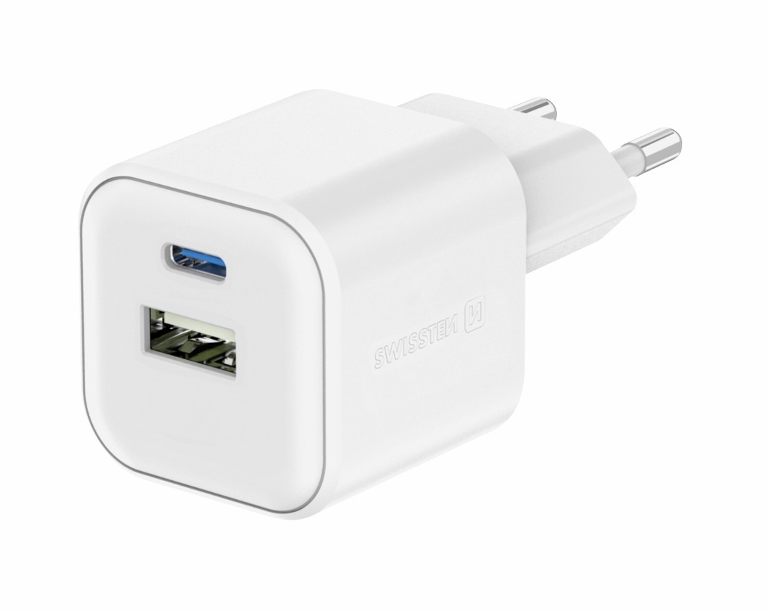 Swissten USB-C Snellader - 2 poorten - GaN technologie - 20W - Wit