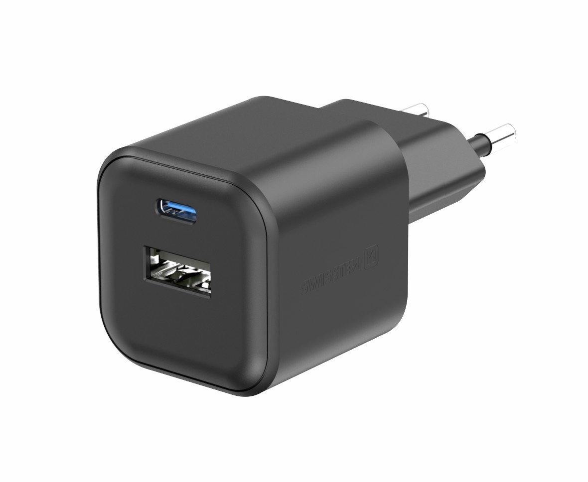 Swissten USB-C Snellader - 2 poorten - GaN technologie - 20W - Zwart