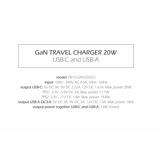 Swissten USB-C Snellader - 2 poorten - GaN technologie - 20W - Zwart