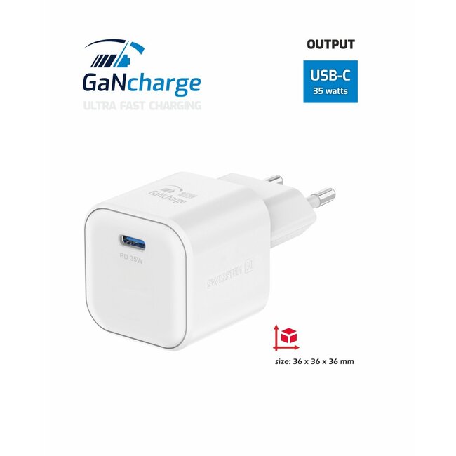Swissten USB-C Snellader - GaN technologie - 35W - Wit