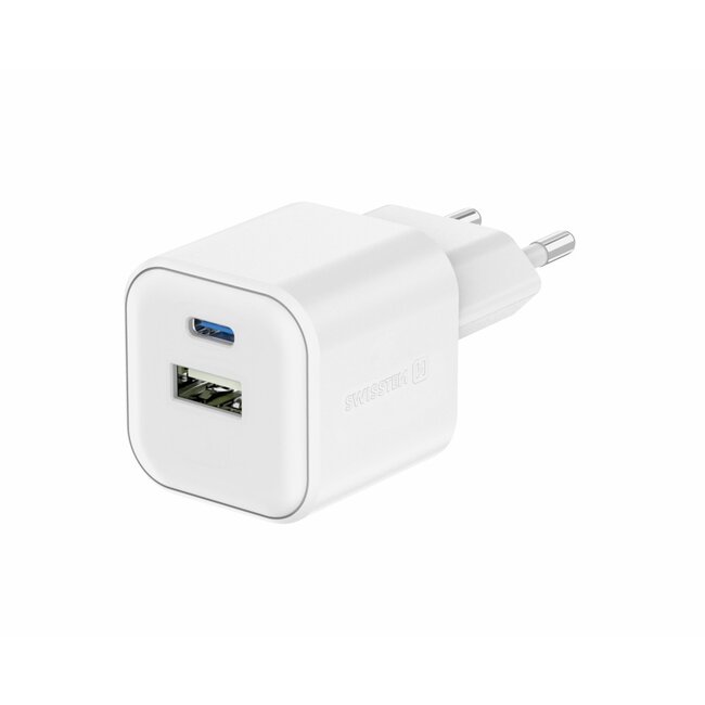 Swissten USB-C Snellader - 2 poorten - GaN technologie - 35W - Wit