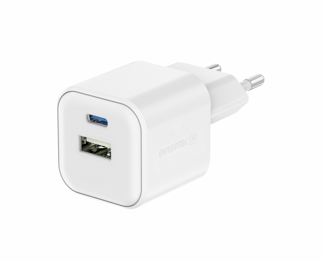 Swissten USB-C Snellader - 2 poorten - GaN technologie - 35W - Wit