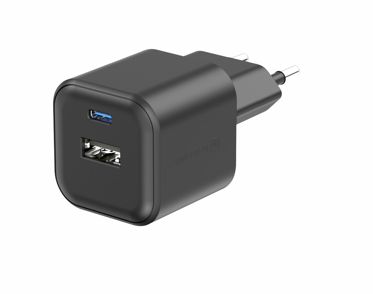Swissten USB-C Snellader - 2 poorten - GaN technologie - 35W - Zwart